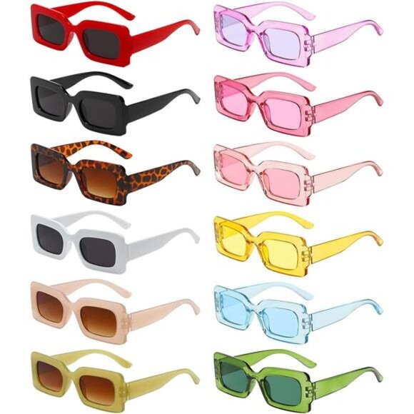 12 Pack Retro Rectangle 90s Women Girls Vintage Square Glasses Classic
